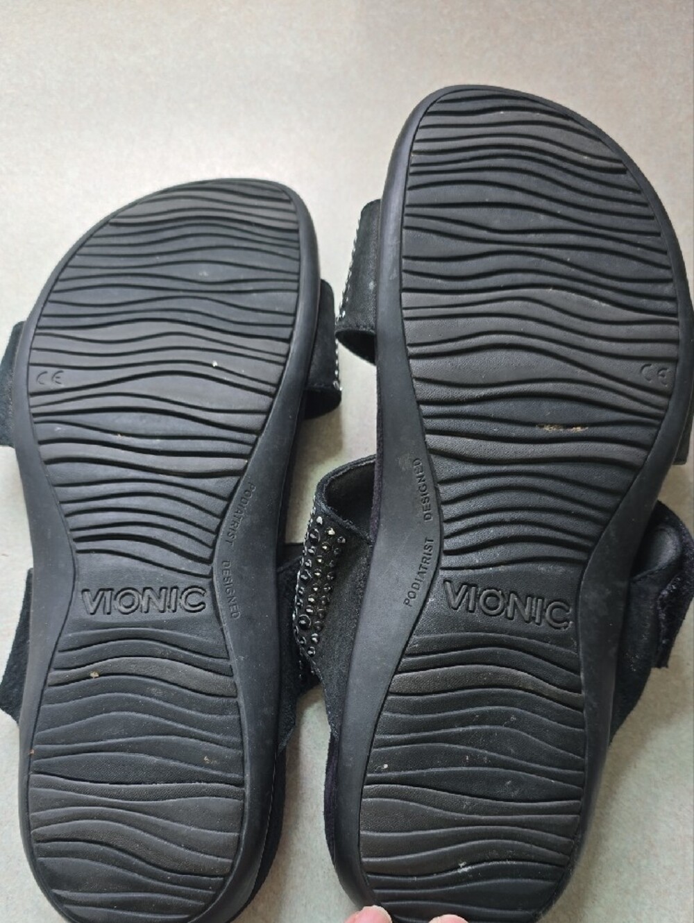 Vionic Black Double-Strap Jeweled Slide Sandals - Picture 3 of 5